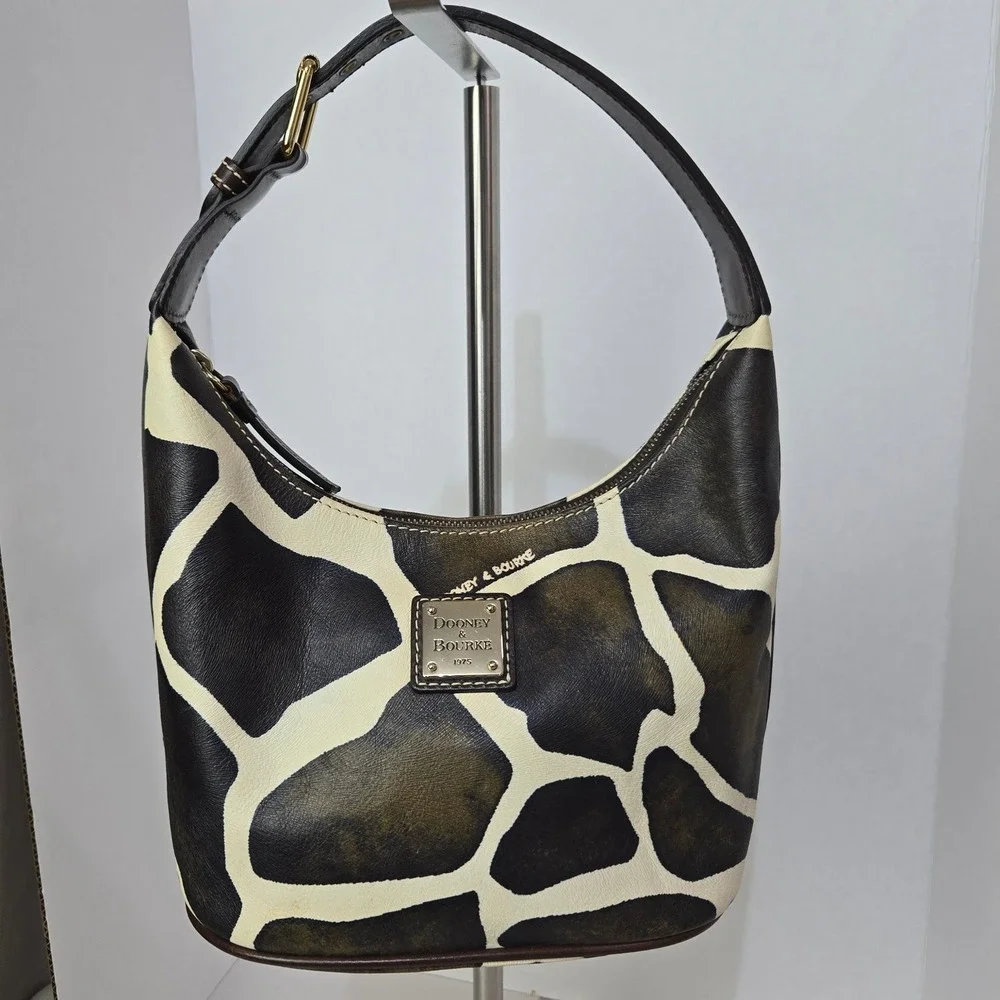 Dooney & Bourke Serengeti Giraffe Print Hobo Brown Leather Goldtone Hardware
